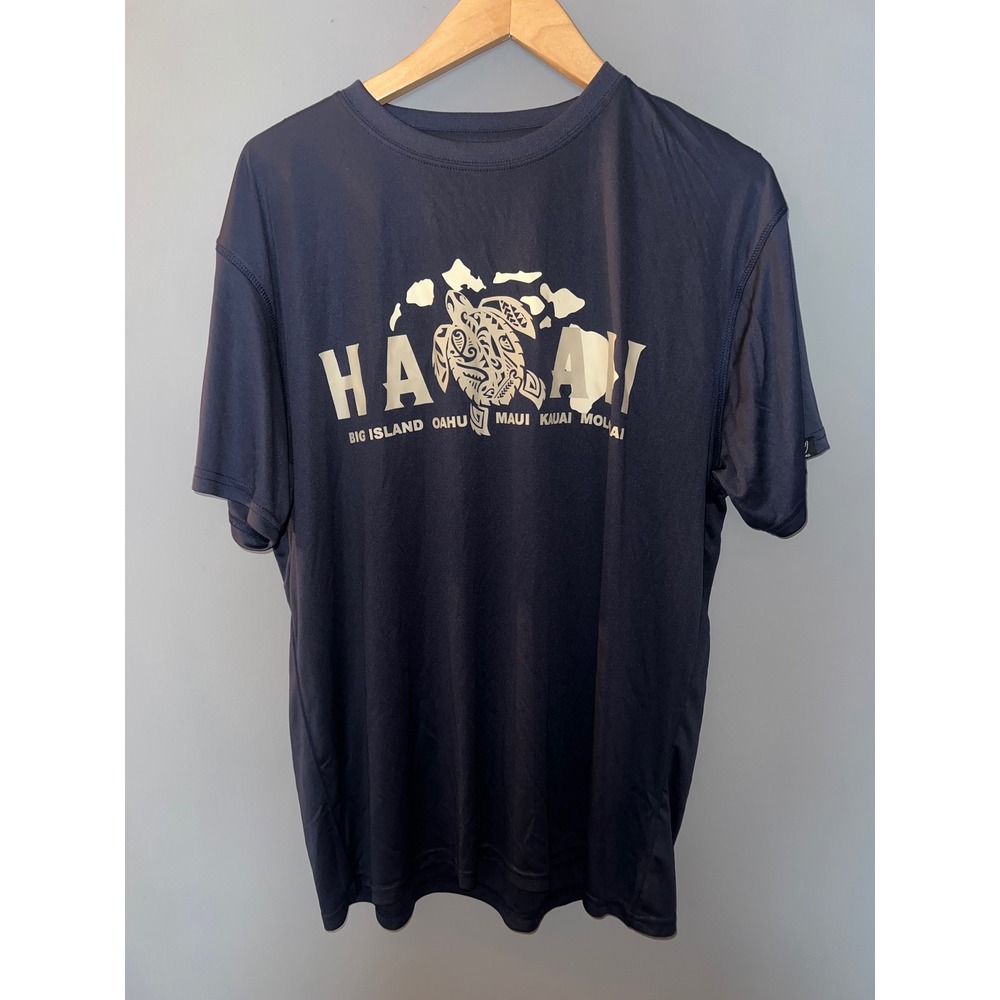 Island Crew Hawaii Mens XL Navy Blue Honu Sea Turtle Graphic Performance T-Shirt